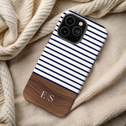 Custom Initials Rustic Wood Stripes iPhone Case